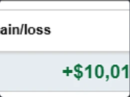 Cropped gain/loss figure reading plus $10,01.